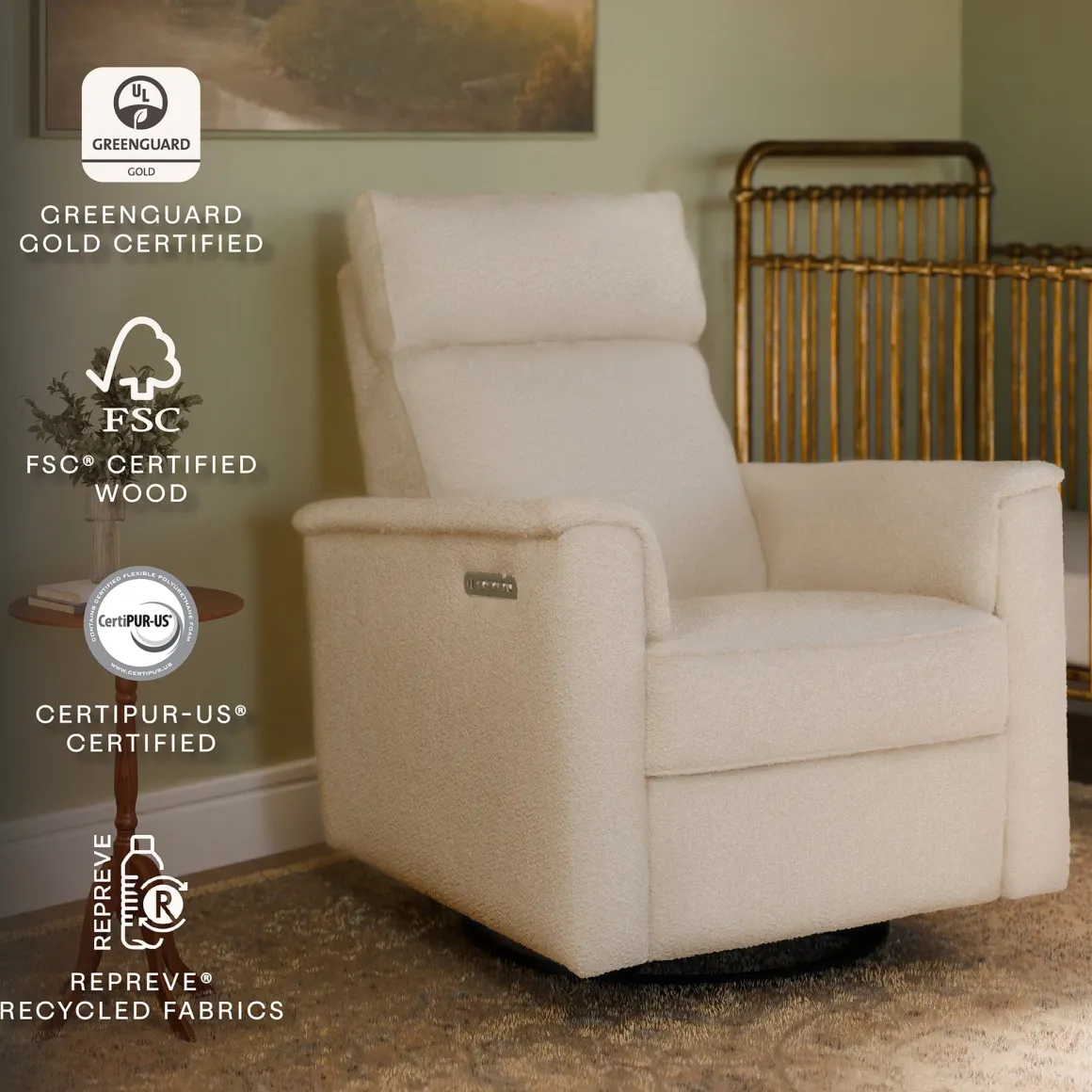 Namesake Willa Pro Power Recliner and Swivel Glider with Power Headrest, Lumbar & Light - Performance Ivory Boucle