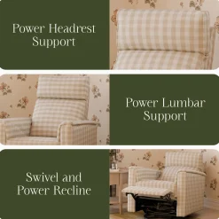 Namesake Willa Pro Power Recliner and Swivel Glider with Power Headrest, Lumbar & Light - Tan Gingham