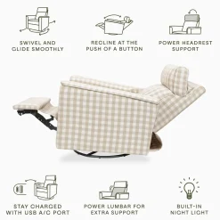 Namesake Willa Pro Power Recliner and Swivel Glider with Power Headrest, Lumbar & Light - Tan Gingham