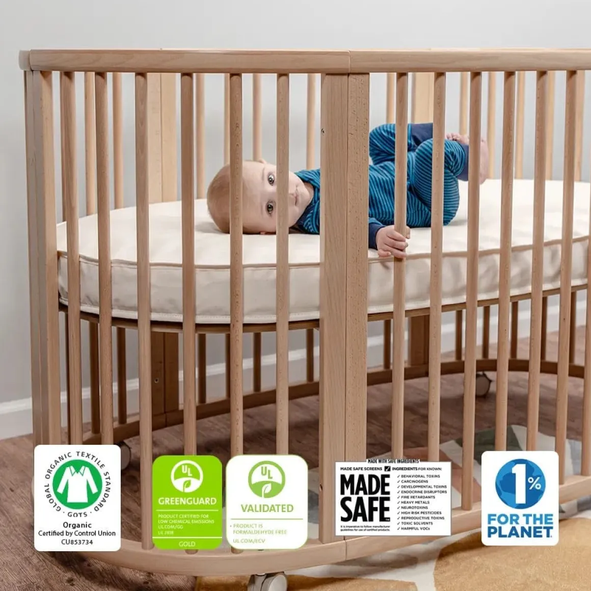 Naturepedic Organic Cotton Oval Crib Mattress with Breathable Cover for Stokke Sleepi V3
