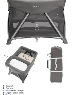 Nuna SENA Aire Playard with Zip-Off Bassinet + Changer (One Box) - Granite