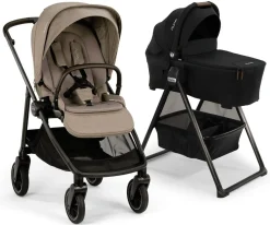 Nuna SWIV Stroller + TRIV & SWIV Bassinet + Stand Bundle - Acorn / Caviar
