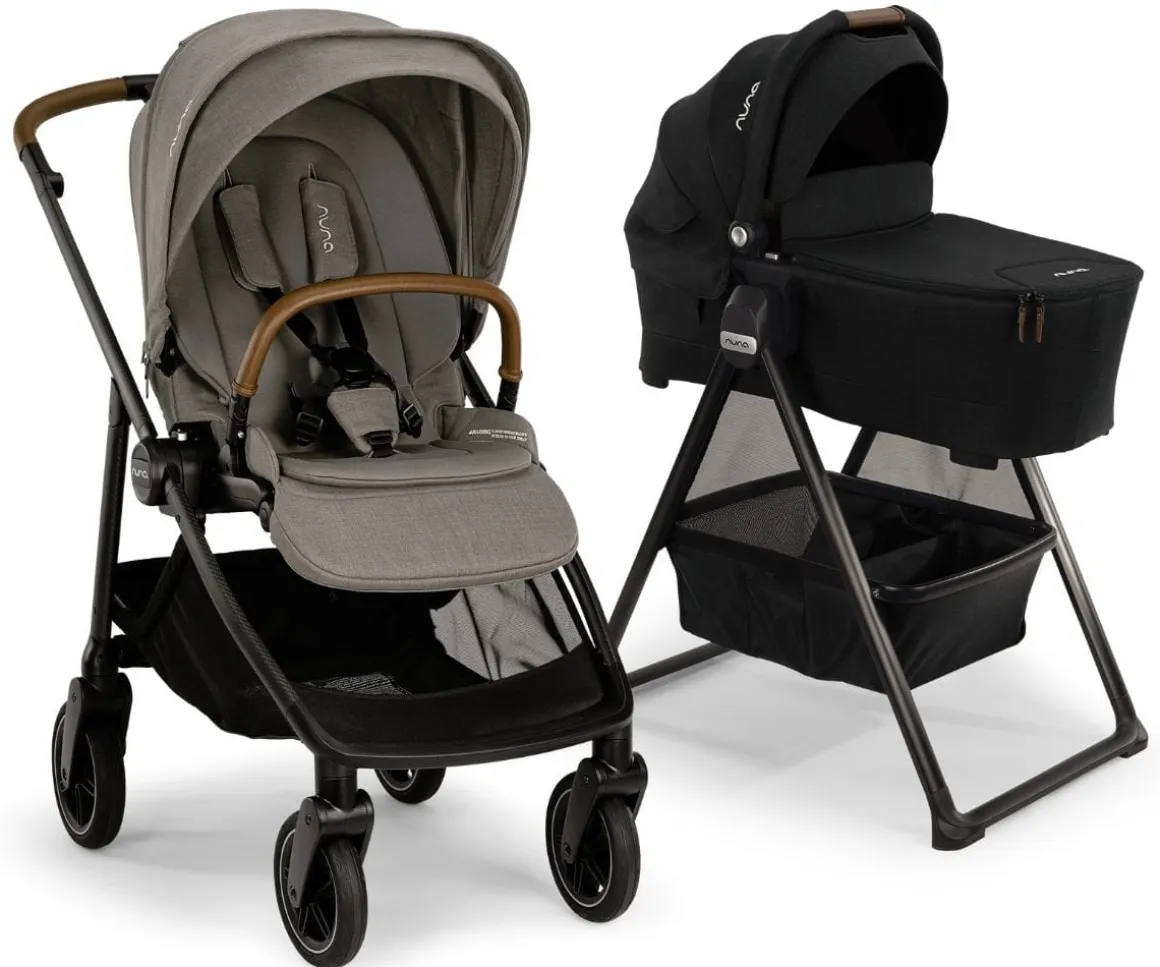 Nuna SWIV Stroller + TRIV & SWIV Bassinet + Stand Bundle - Granite / Caviar