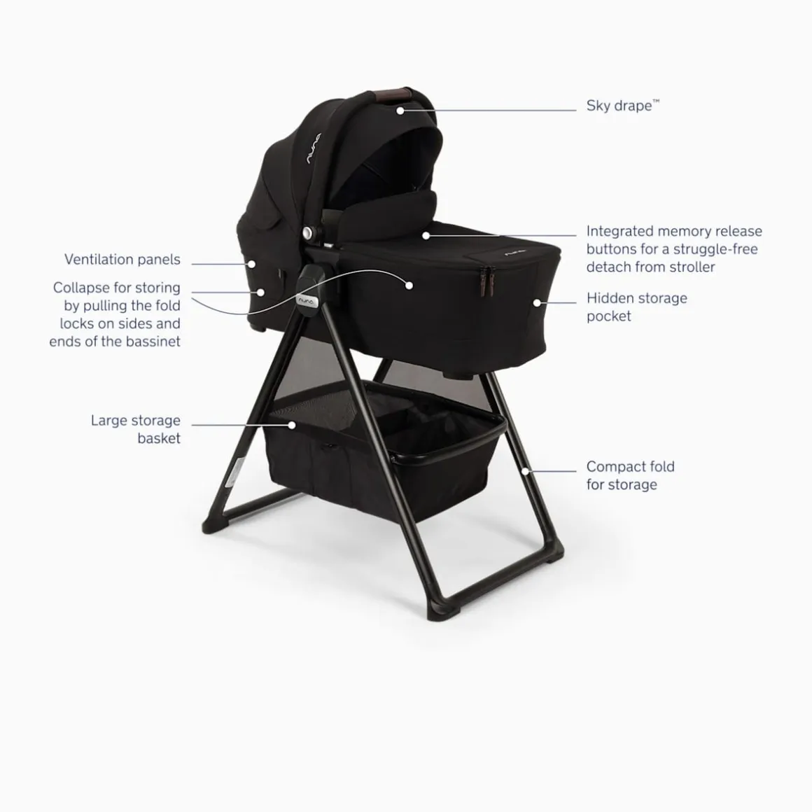 Nuna SWIV & TRIV Series Bassinet + Stand - Caviar / Chocolate