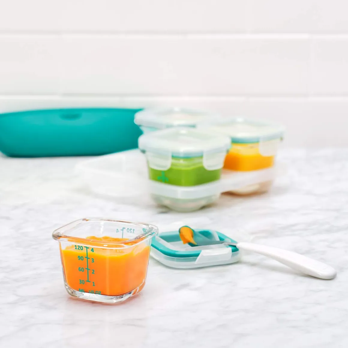 OXO Tot Glass Baby Blocks Freezer Storage Containers, 4 Oz - Teal