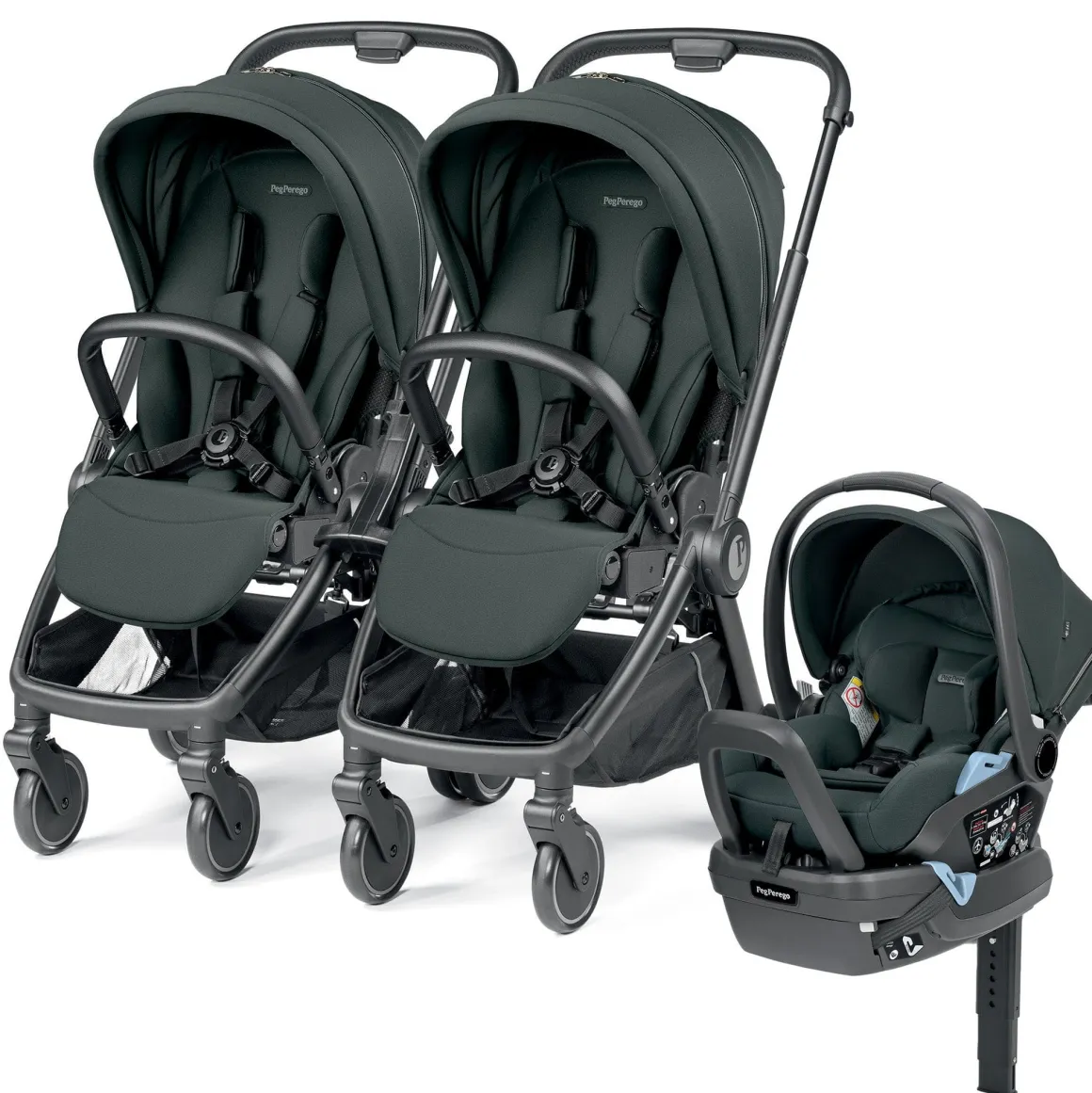 PEG City Loop Double Stroller + Primo Viaggio Lounge Travel System Bundle - Black / Metal / Metal
