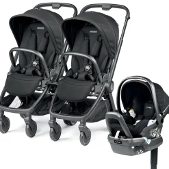 PEG City Loop Double Stroller + Primo Viaggio Lounge Travel System Bundle - Black / True Black / True Black