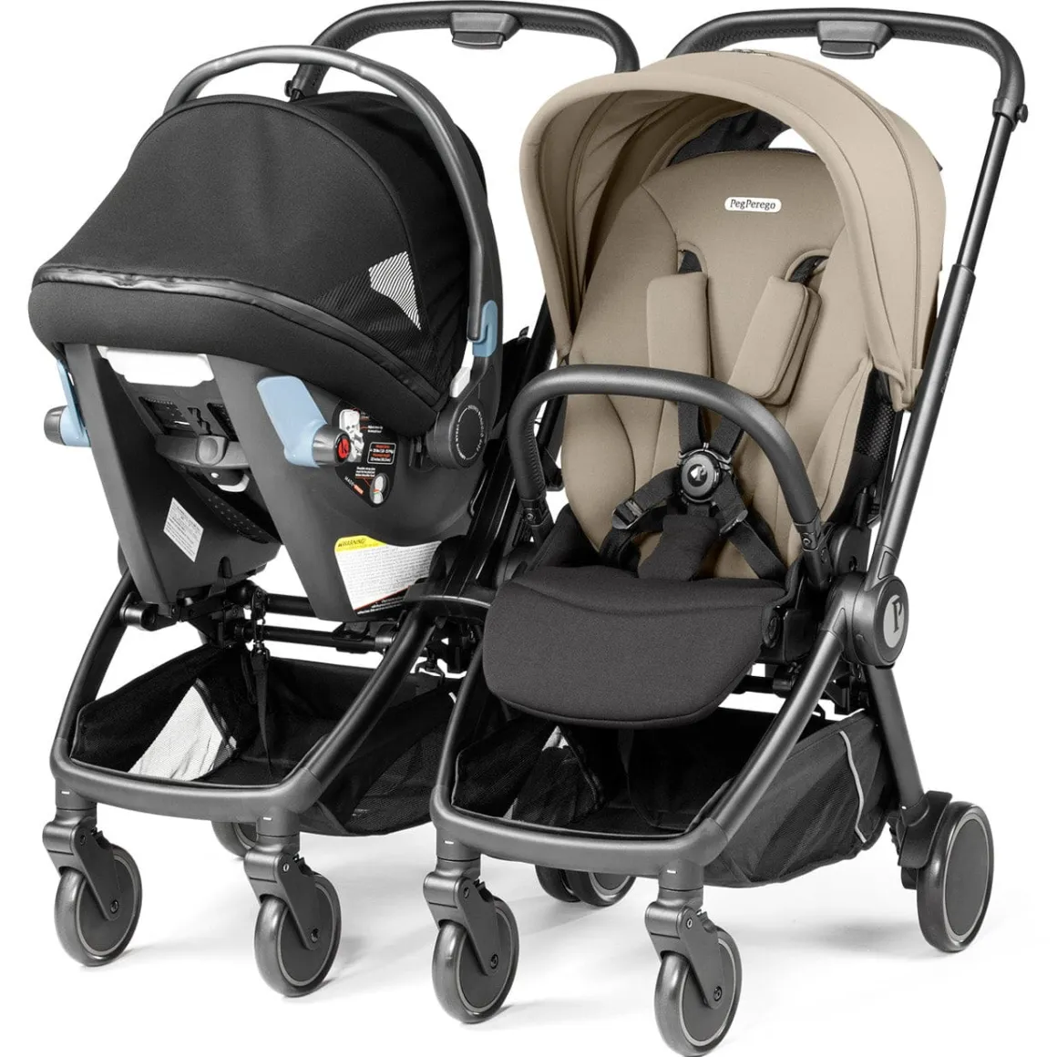 PEG City Loop Double Stroller + Primo Viaggio Lounge Travel System Bundle - Black / True Black / True Black