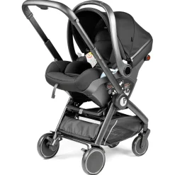 PEG City Loop Double Stroller + Primo Viaggio Lounge Travel System Bundle - Black / True Black / True Black