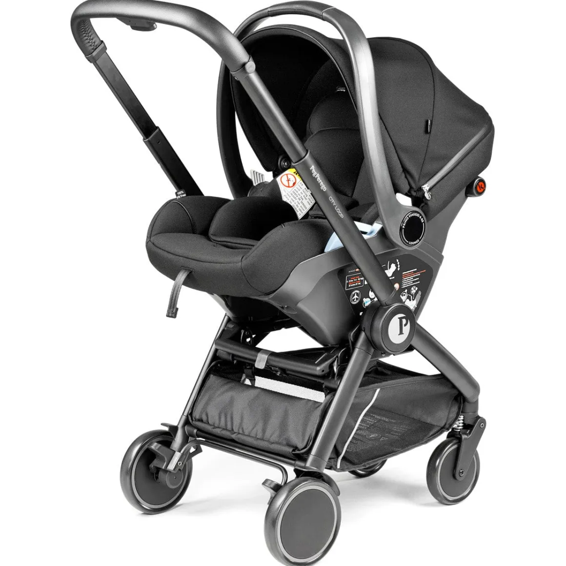 PEG City Loop Double Stroller + Primo Viaggio Lounge Travel System Bundle - Black / Vanilla Blend / Vanilla Blend