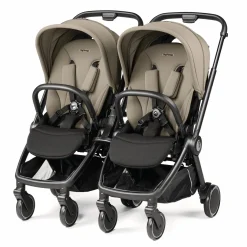 PEG City Loop Double Stroller + Primo Viaggio Urban Mobility Baseless Infant Car Seat Travel System Bundle - Black / Metal / True Black