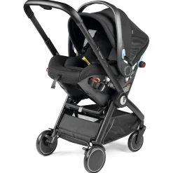 PEG City Loop Double Stroller + Primo Viaggio Urban Mobility Baseless Infant Car Seat Travel System Bundle - Black / Metal / True Black