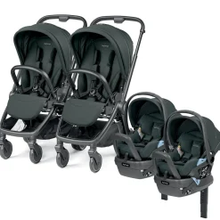 PEG City Loop Twin Stroller + Primo Viaggio Lounge Travel System Bundle - Black / Metal / Metal