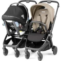 PEG City Loop Twin Stroller + Primo Viaggio Lounge Travel System Bundle - Black / True Black / True Black