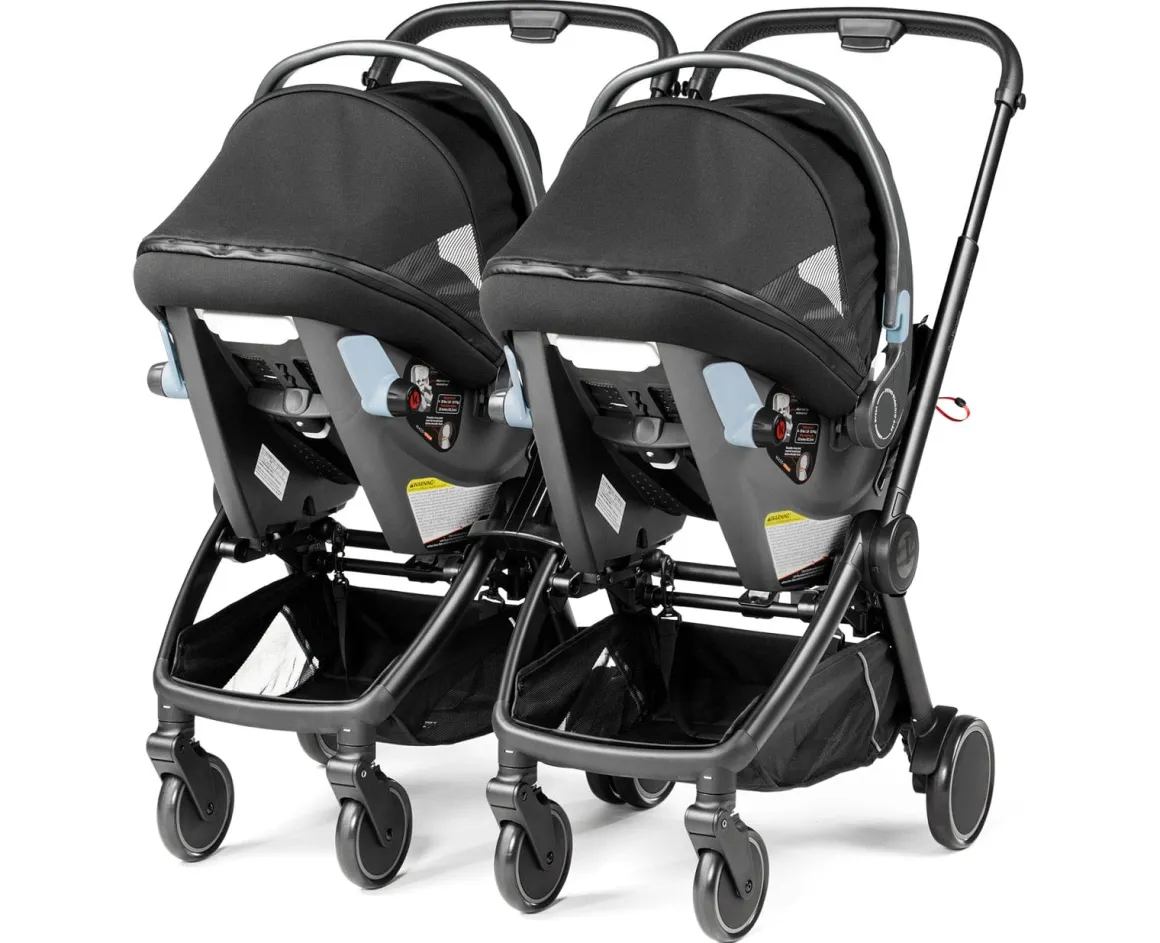 PEG City Loop Twin Stroller + Primo Viaggio Urban Mobility Baseless Infant Car Seat Travel System Bundle - Black / Vanilla Blend / True Black