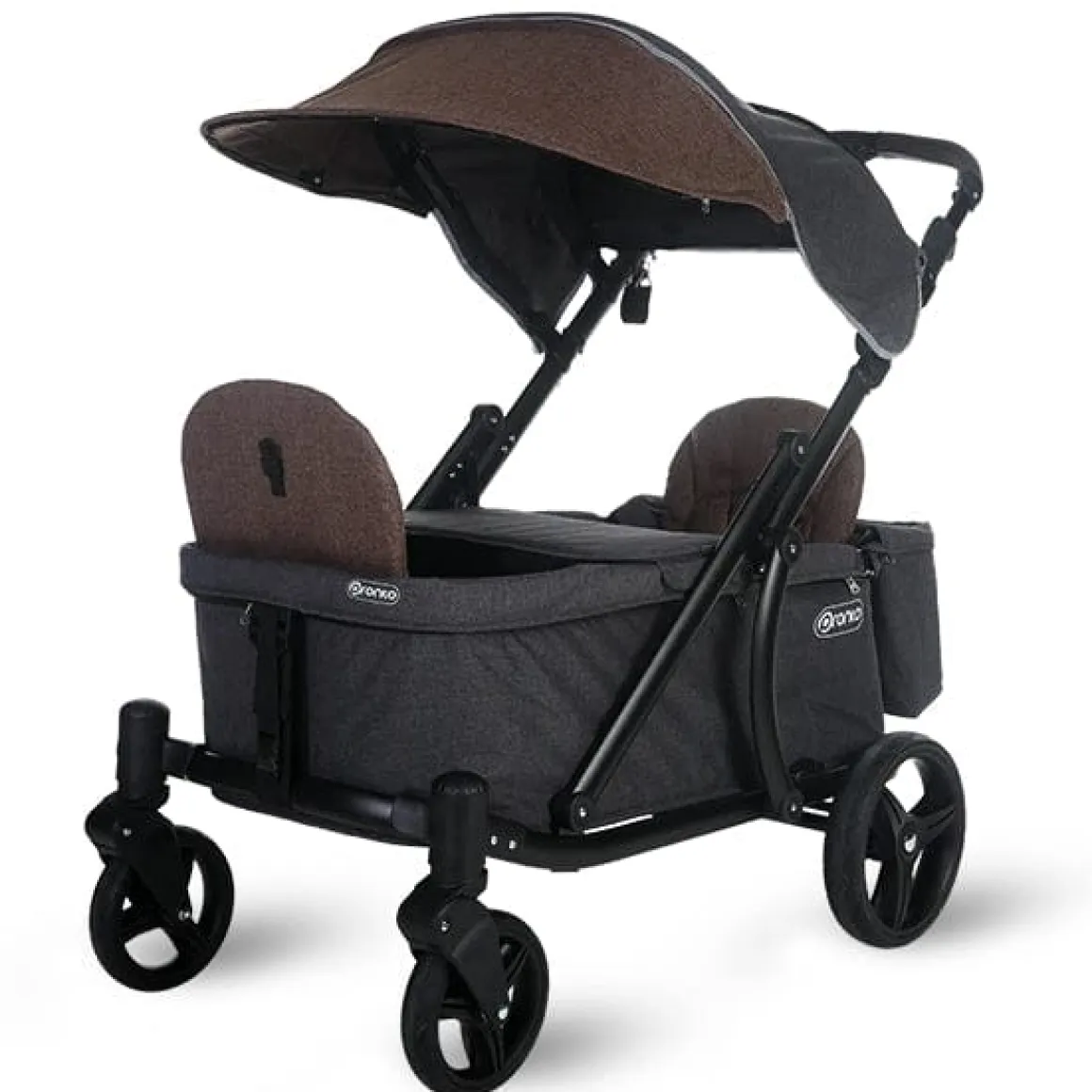 Pronto One (2 Seater) Stroller Wagon - Black Frame / Brown Melange