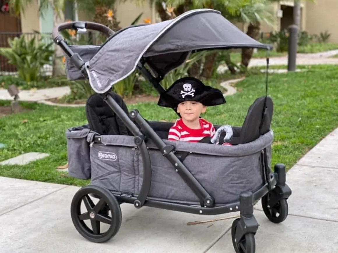 Pronto One (2 Seater) Stroller Wagon - Black Frame / Burgundy Melange