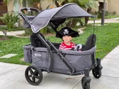 Pronto One (2 Seater) Stroller Wagon - Black Frame / Grey Melange