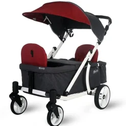 Pronto One (2 Seater) Stroller Wagon - White Frame / Burgundy Melange