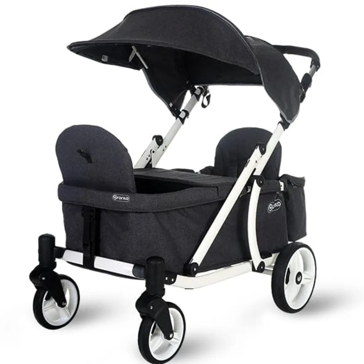 Pronto One (2 Seater) Stroller Wagon - White Frame / Dark Grey