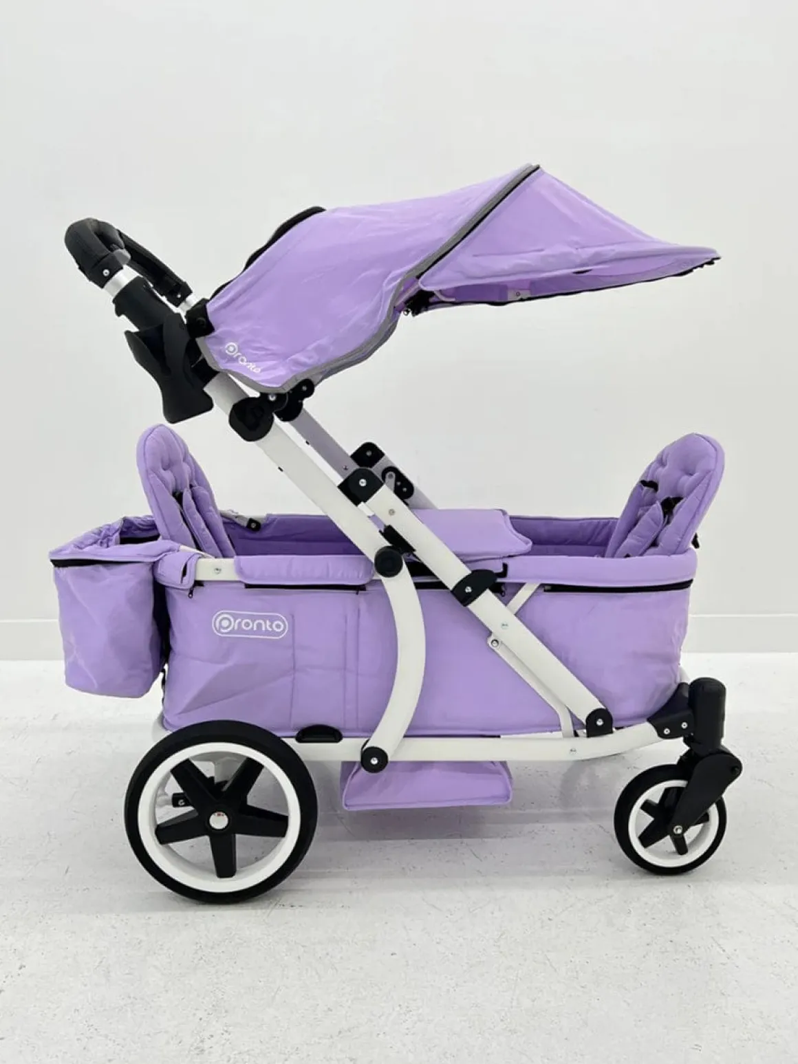 Pronto Squared (2 Seater) Stroller Wagon - White Frame / Soft Lavender