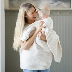 Saranoni Waffle Knit Receiving Blanket - Swan