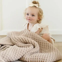 Saranoni Waffle Knit Receiving Blanket - Wheat