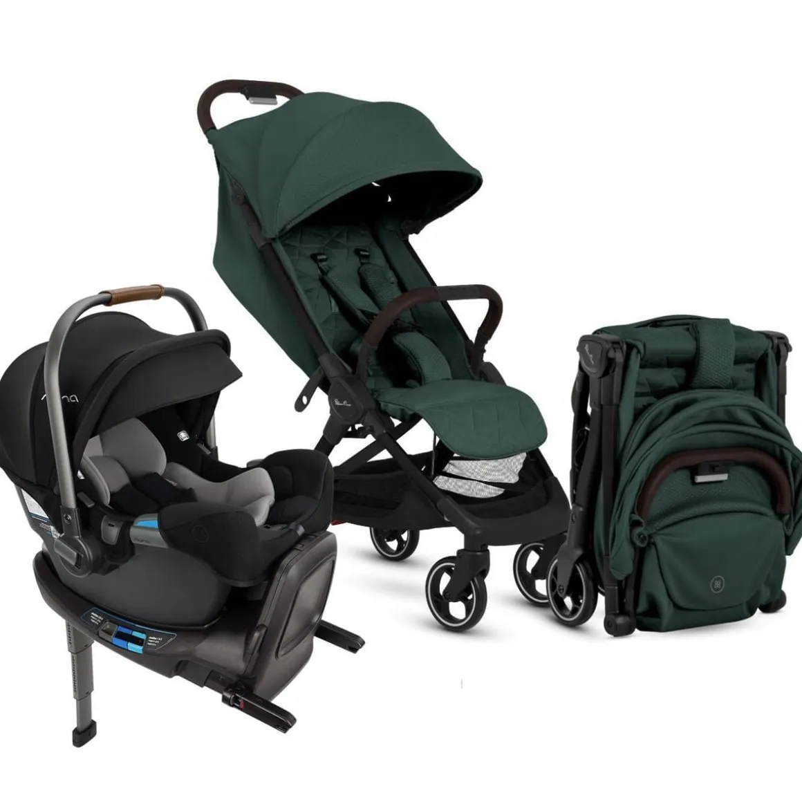 Silver Cross Clic Compact Stroller + Nuna PIPA RX Travel System Bundle - Conifer / Caviar