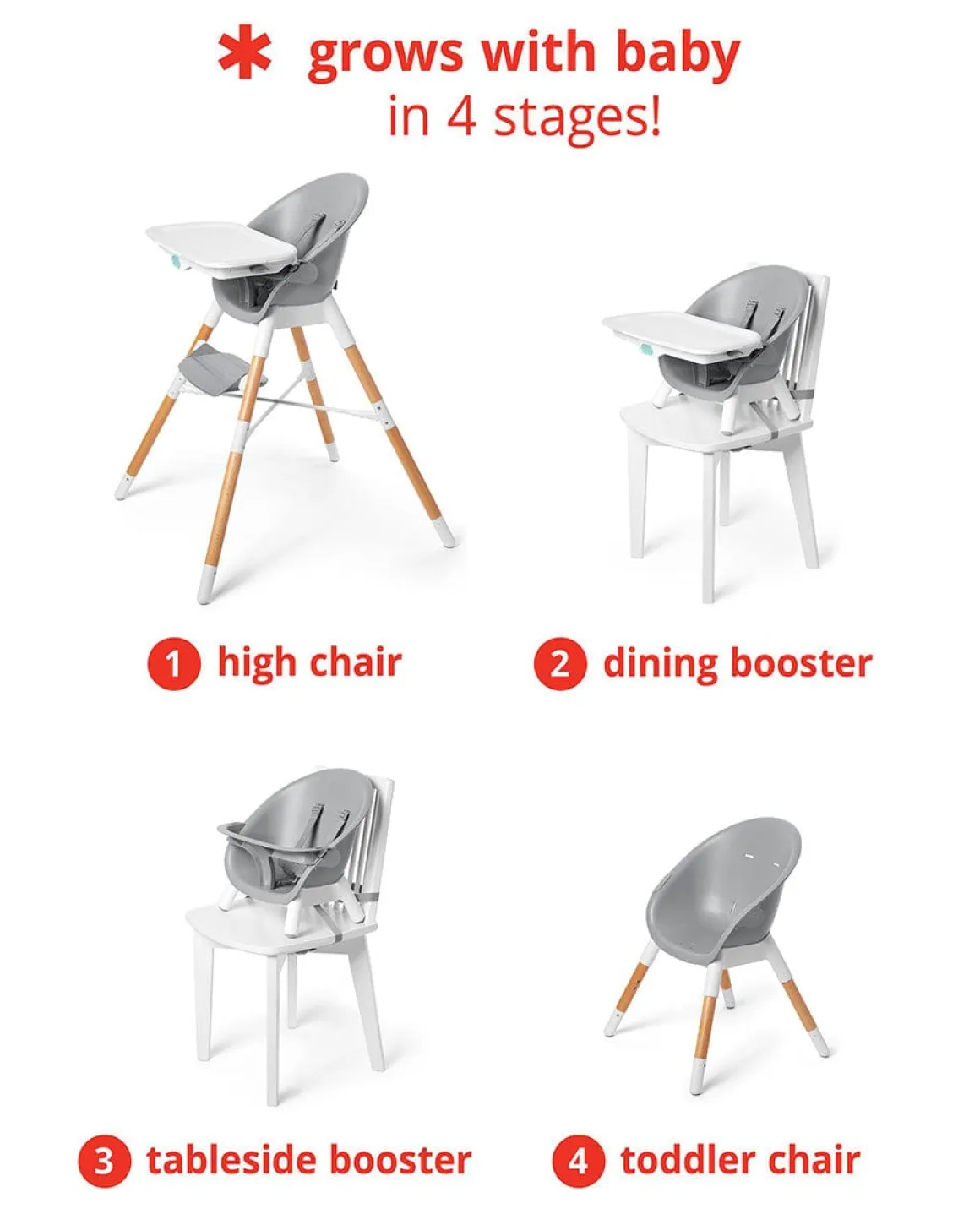 Skip Hop EON 4-in-1 High Chair - Grey / White
