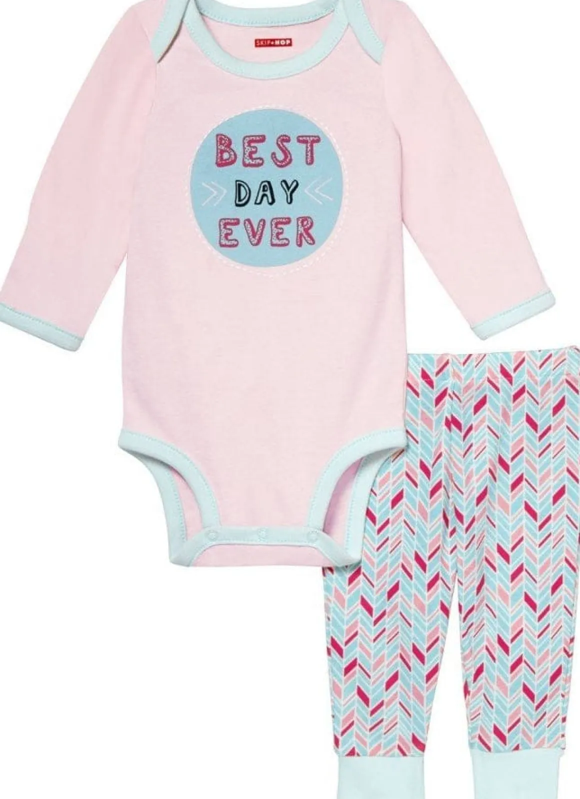 Skip Hop Long Sleeve Bodysuit & Pant Set, Best Day Ever - Pink Feather (3 Months)