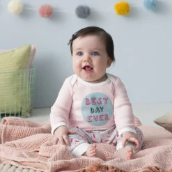 Skip Hop Long Sleeve Bodysuit & Pant Set, Best Day Ever - Pink Feather (6 Months)