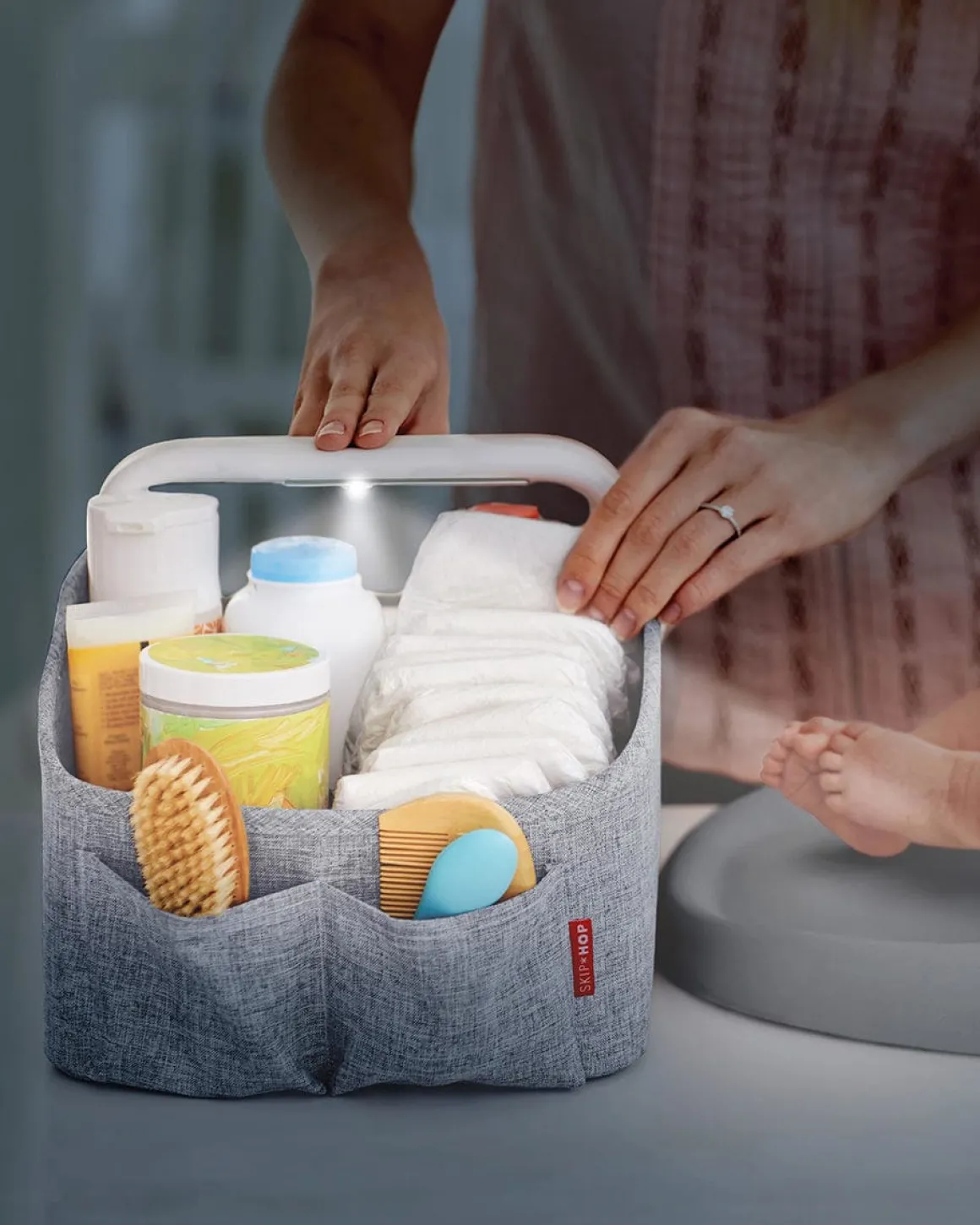 Skip Hop Nursery Style Light-Up Diaper Caddy - Grey
