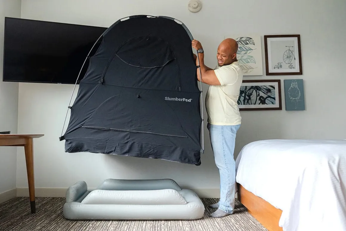 SlumberPod Privacy Canopy with Fan + SlumberTot Inflatable Toddler Bed Bundle - Black / Gray