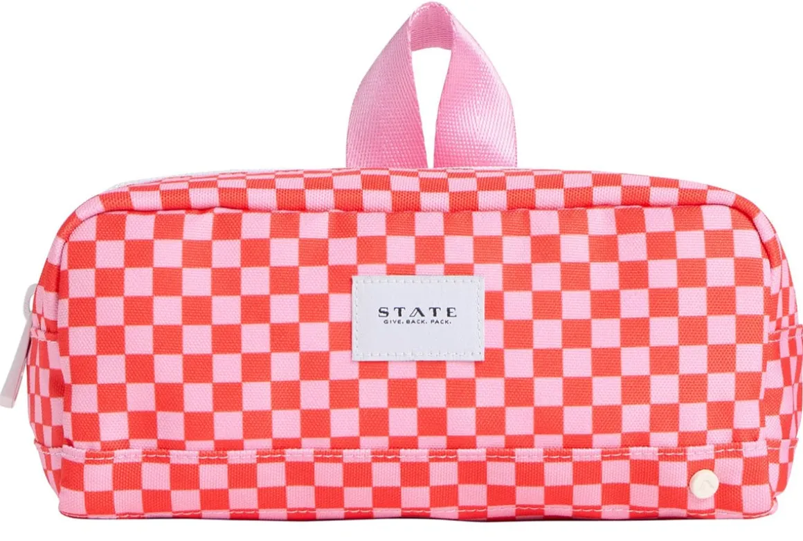 State Bags Clinton Pencil Case - Strawberry Check
