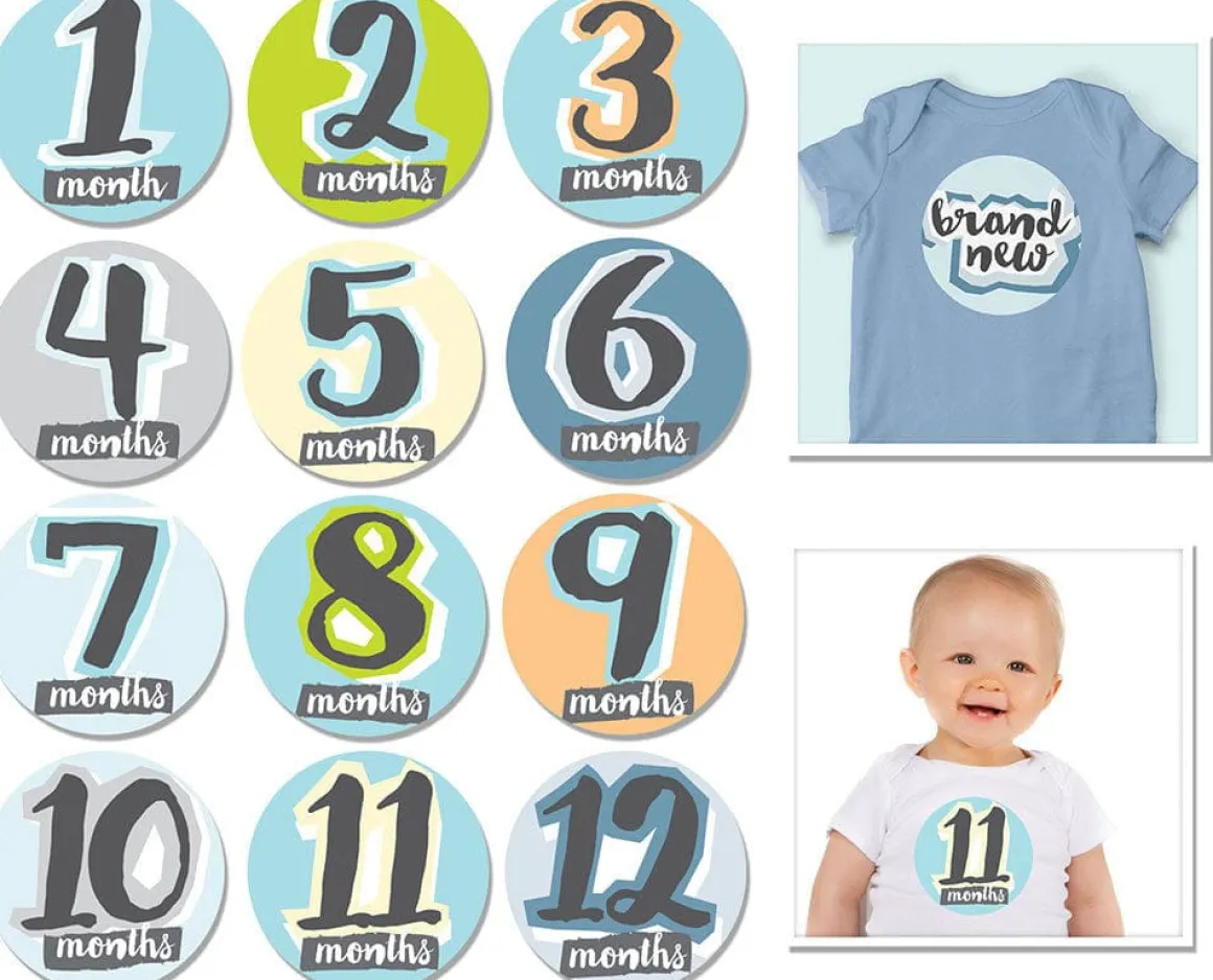 Sticky Bellies Hello, Baby Stickers - Newborn to 12 Months - Boy