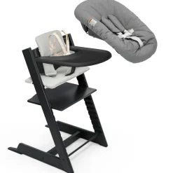 Stokke Tripp Trapp High Chair2 with Cushion, Newborn Set and Stokke Tray - Black / Nordic Grey / Anthracite