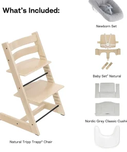 Stokke Tripp Trapp High Chair2 with Cushion, Newborn Set and Stokke Tray - Natural / Nordic Grey