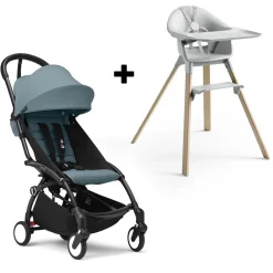 Stokke YOYO3 6+ Stroller + Clikk High Chair Bundle - Black / Aqua / Cloud Grey