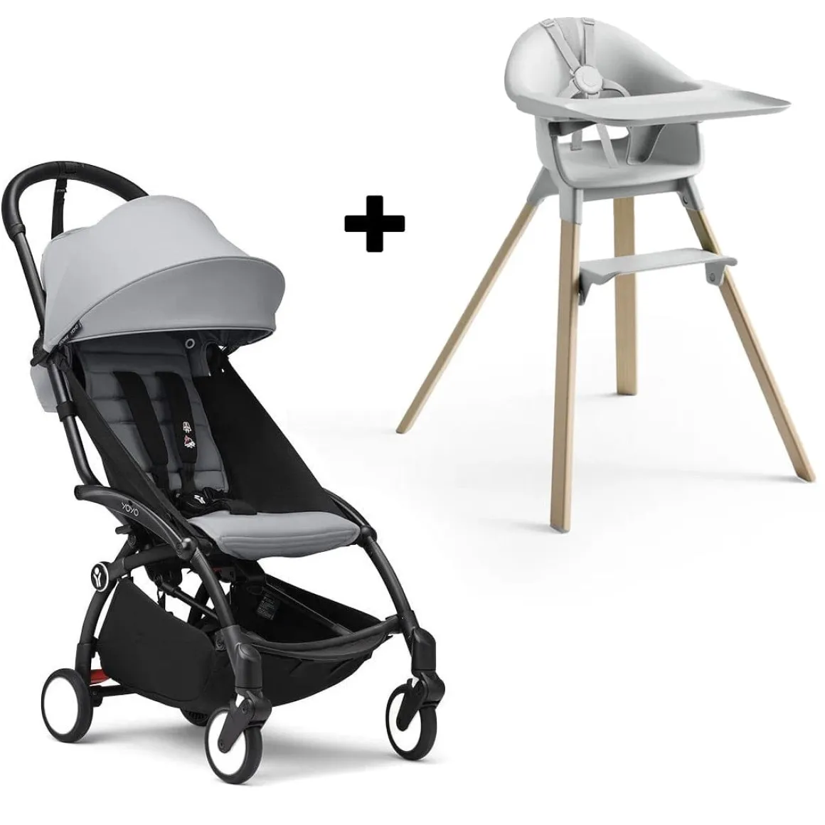 Stokke YOYO3 6+ Stroller + Clikk High Chair Bundle - Black / Stone / Cloud Grey