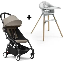 Stokke YOYO3 6+ Stroller + Clikk High Chair Bundle - Black / Taupe / Cloud Grey