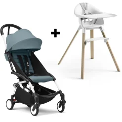 Stokke YOYO3 6+ Stroller + Clikk High Chair Bundle - White / Aqua / White