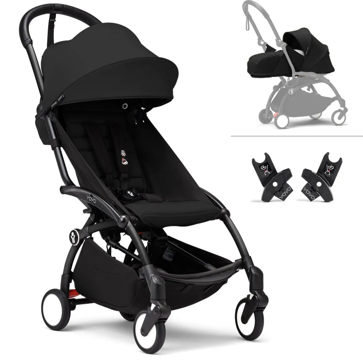 Stokke YOYO3 Ultra Compact Complete 0+/6+ Stroller + Car Seat Adapter (One Box) - Black / Black