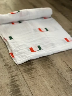 Three Little Anchors College Swaddle Blanket - Miami Hurricanes