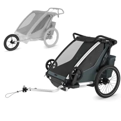 Thule Chariot Cross 2 Double Multisport Bike Trailer / Stroller + Jogging Kit Bundle - Dark Slate