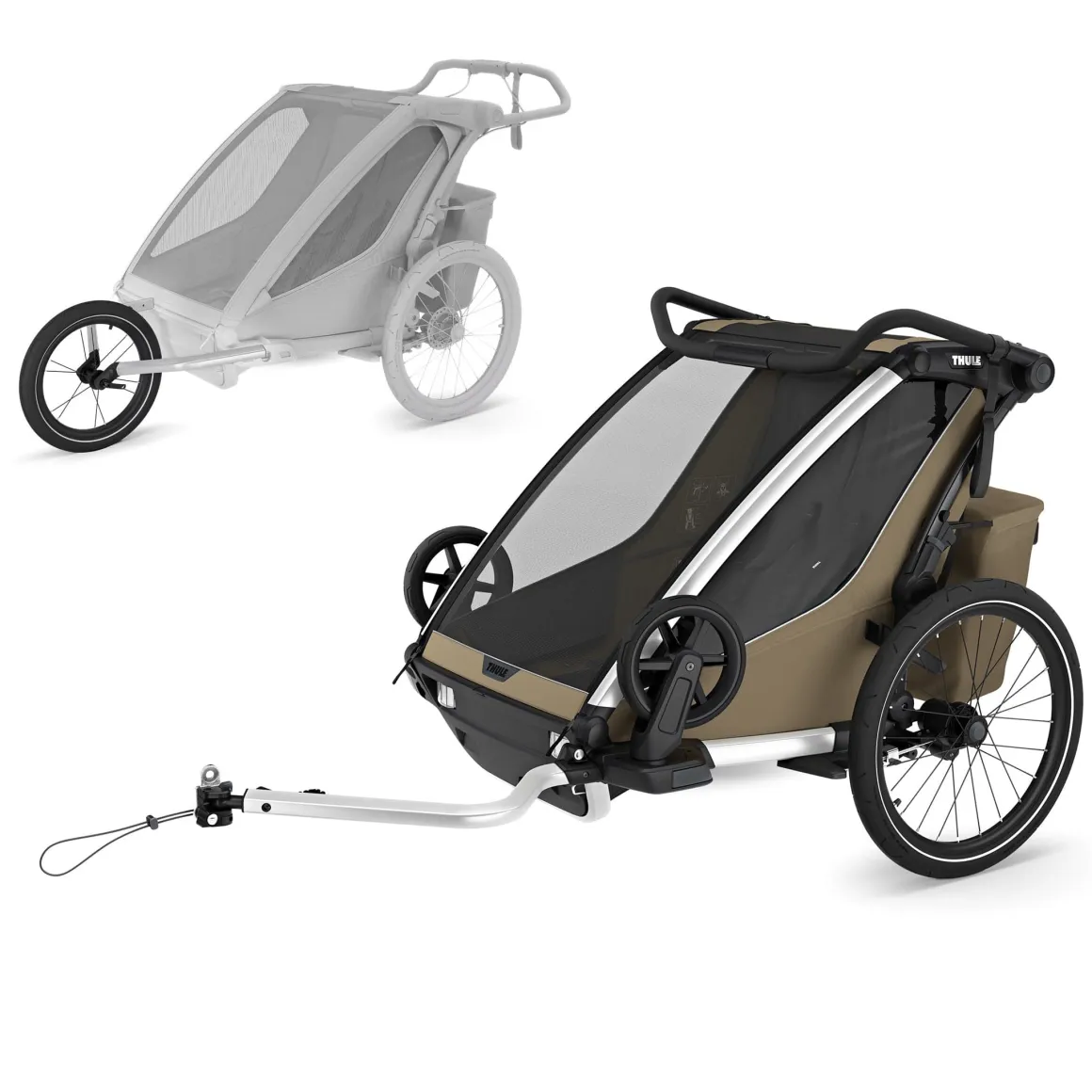 Thule Chariot Cross 2 Double Multisport Bike Trailer / Stroller + Jogging Kit Bundle - Faded Khaki
