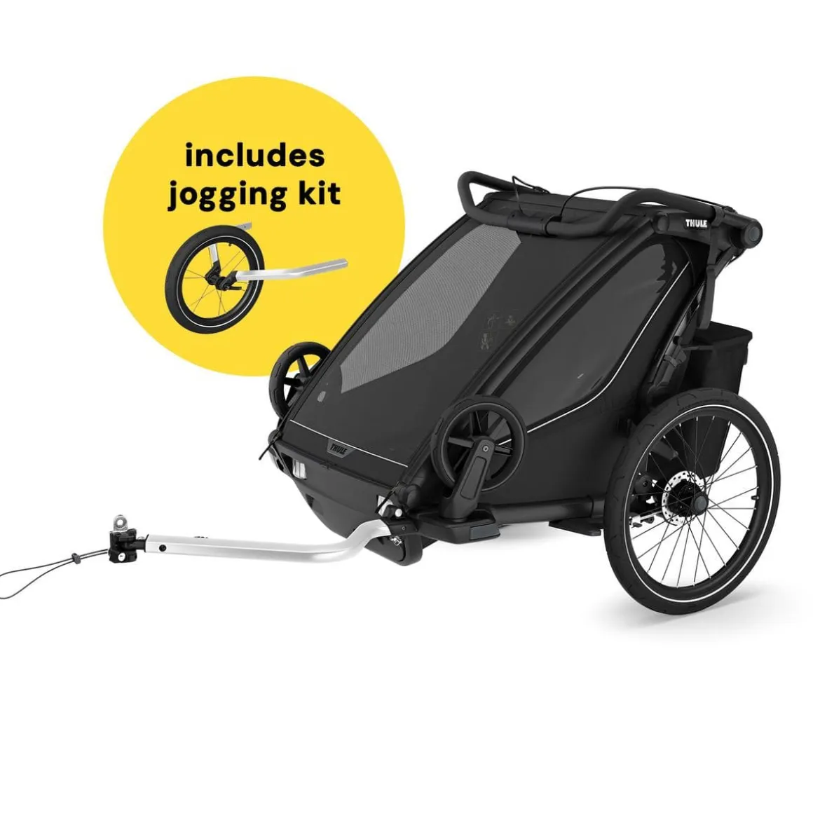 Thule Chariot Sport 2 Double Multisport Bike Trailer + Stroller + Jogging Kit Bundle - Black