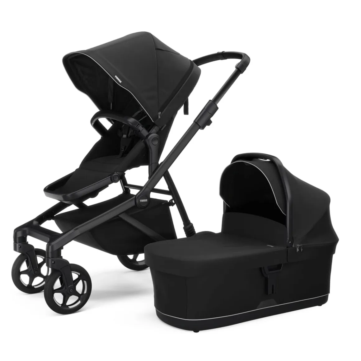 Thule Sleek 2 Single-to-Double Stroller + Bassinet Bundle - Black