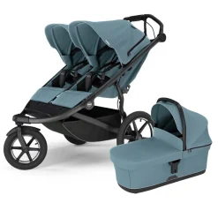 Thule Urban Glide 3 Double Jogging Stroller + Bassinet Bundle - Mid Blue (Albee Exclusive)