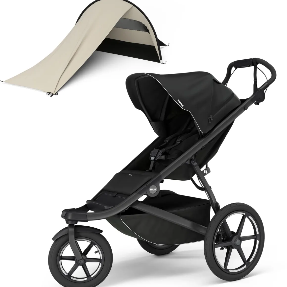 Thule Urban Glide 3 Single Jogging Stroller + Sun & Wind Tarp Bundle - Black