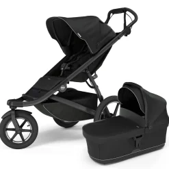 Thule Urban Glide 3 Single Jogging Stroller with Magnetic Buckle + Bassinet Bundle - Black